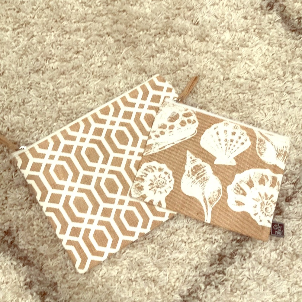 Beach bags! Two burlap seashell pouches